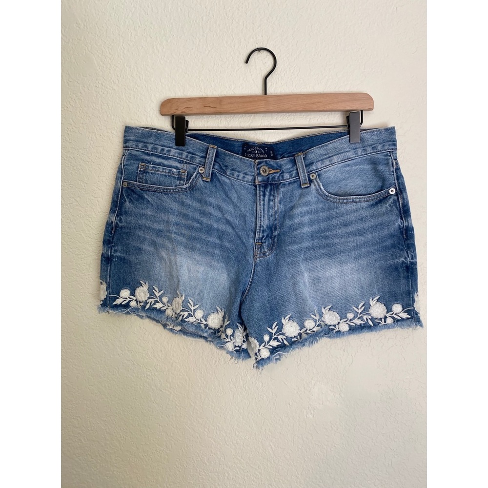 Lucky brand embroidered denim cutoff shorts